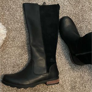 Sorel Emelie Tall Leather Waterproof Boot Black 11